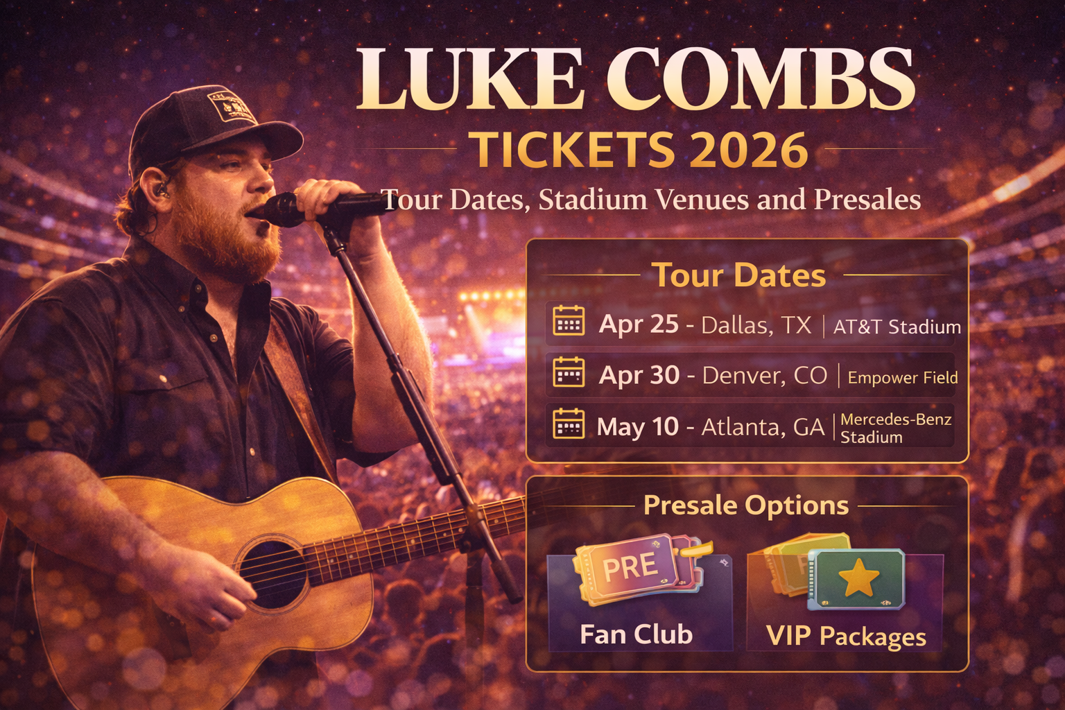 Luke Combs Tickets 2026: Tour Dates, Stadium Venues and Presales